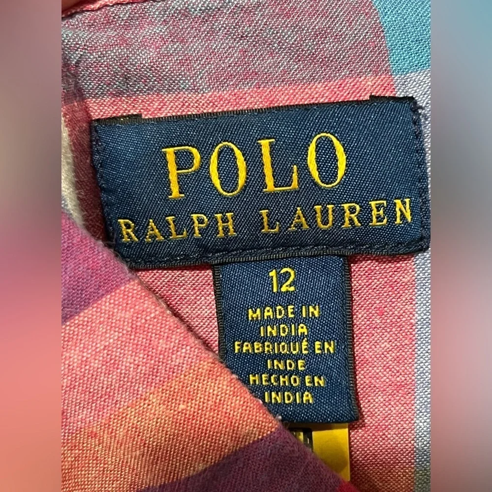Ralph Lauren Kids Cotton Madras Chequered Dress in pink and blue size 12
